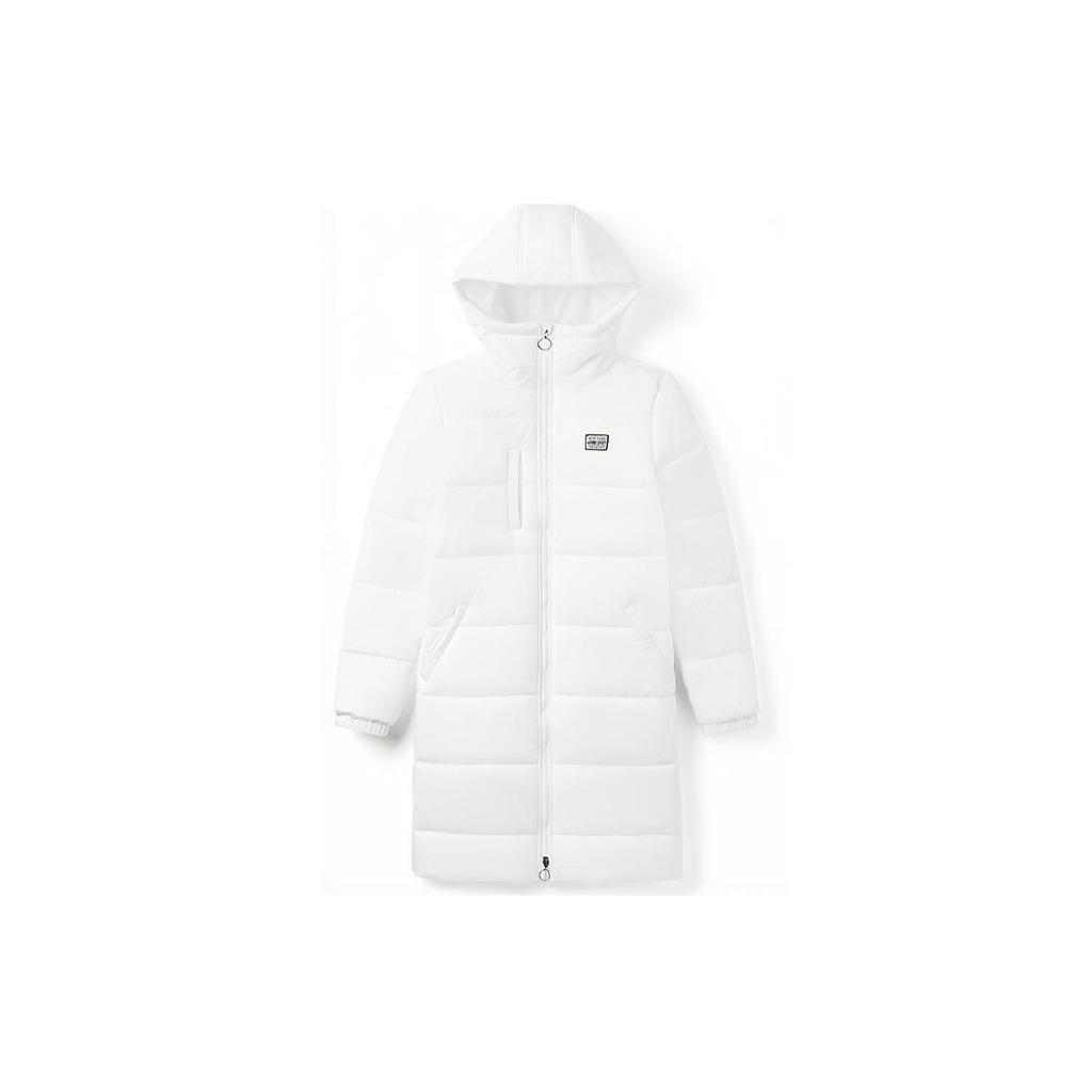 Vans Embroidered Logo Hooded Mid-Length Down Jacket Women Outerwear White VN0A4BFTWHT