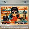 1 Piece of 2D Background Fabric, Polyester Background Fabric for a Retro Fashion Music Party Banner from the 1960s