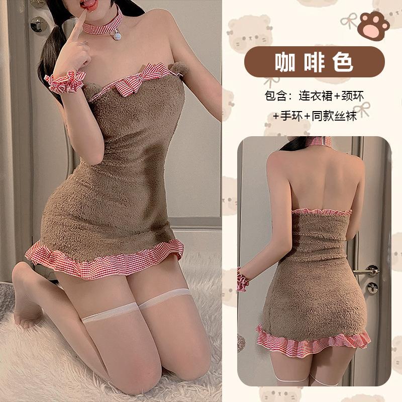 Sexy lingerie bear cosplay free hip wrap large size uniform temptation halter suit underwear