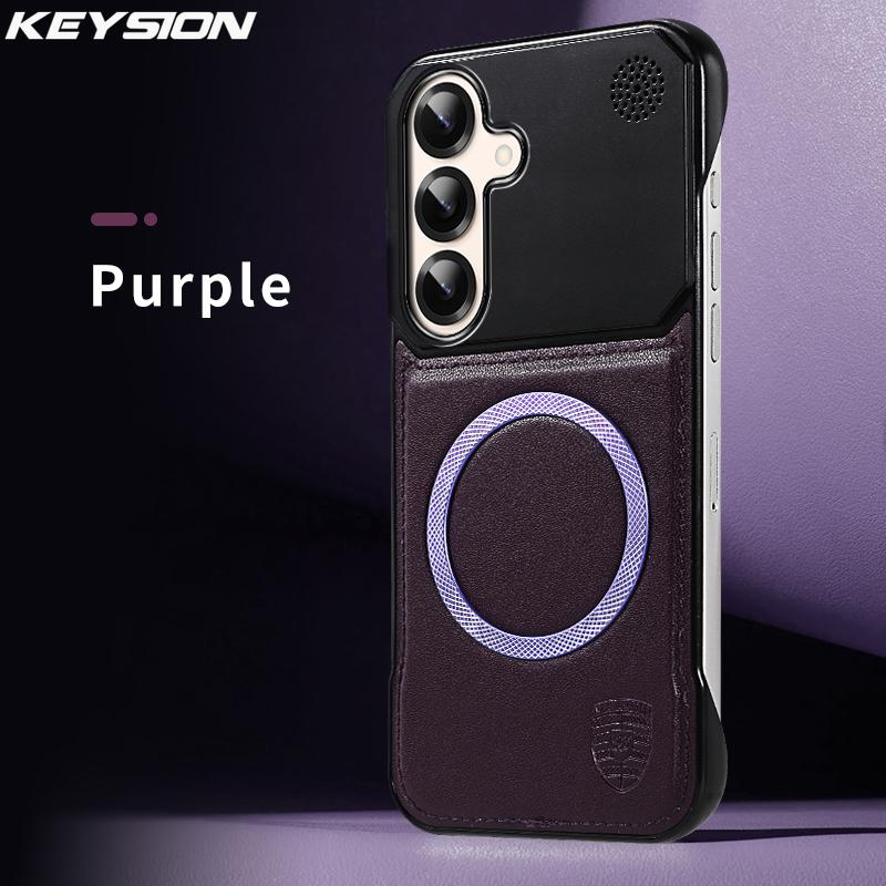 KEYSION Luxury Magnetic PU Leather Aromatherapy Phone Case for Samsung Galaxy S24 S25 Ultra Wireless Charging Borderless Cover