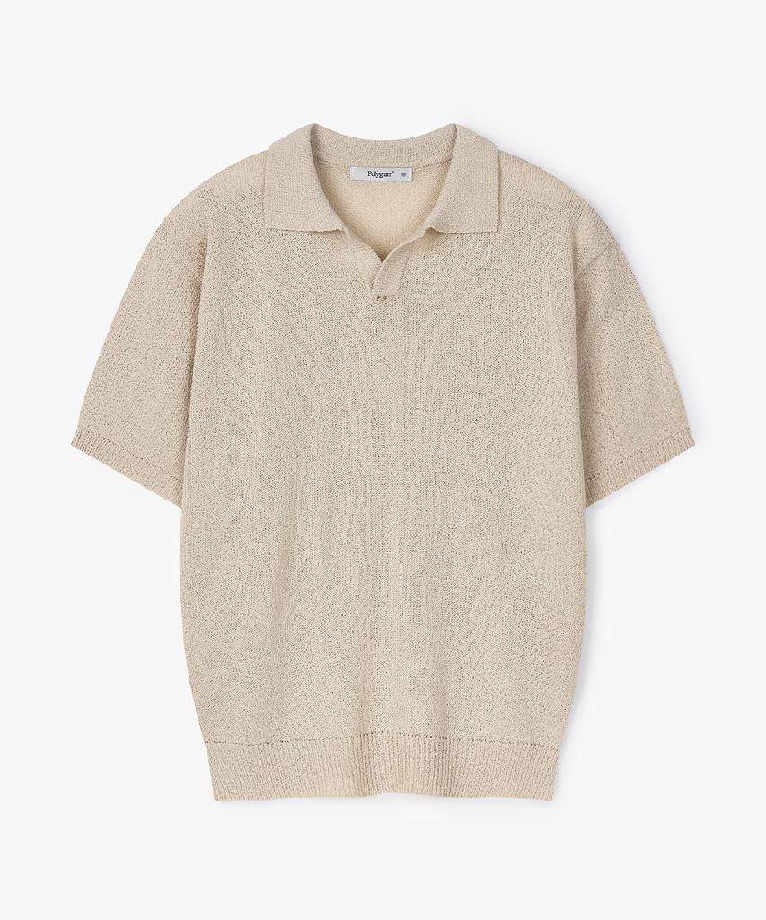 POLYGRAM Boucle Open Collar Half Knit - Beige