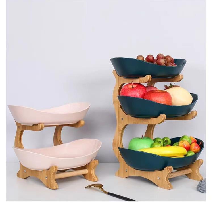 Elegant Three-Tier Bamboo Fruit and Snack Tray with European Design
