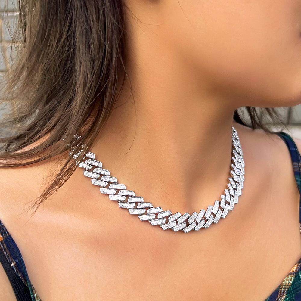 Hip-Hop Necklace Full Diamond Rhombus Cuban Chain Domineering Ladder Square Zircon Necklace Trendy Jewelry