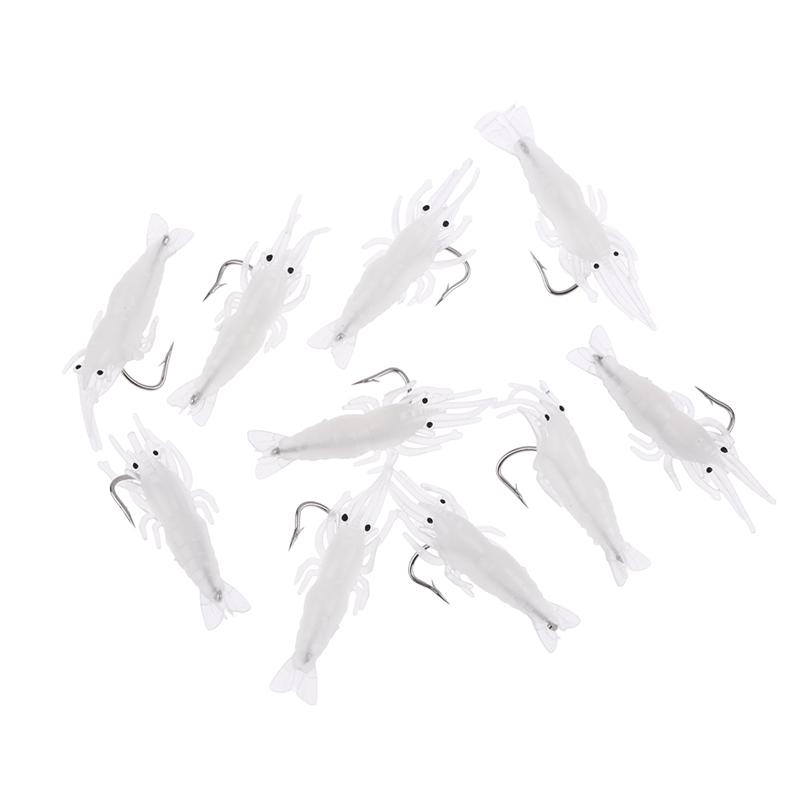 

10Pcs Luminous Shrimp Silicone Artificial Bait Simulation Soft Prawn With Hooks Carp Wobbler For Sea Fishing Tackle Lure
