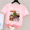 2025 New LABUBU Children's T-shirt Christmas LABUBU Style Round Neck Short Sleeved Casual Girls' Top