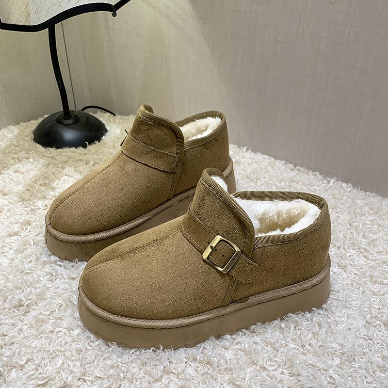 Fashion Plush Platform Snow Boots Women Winter Keep Warm Fur Cotton Shoes Woman Faux Suede Slip-On Ankle Botas Padded Shoes Botas Altas