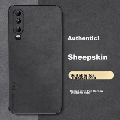 Huawei P30 Handyhülle, Stoßfeste P30 Schutzhülle, Vollständiger Linsenschutz Weich, Einfache Luxus Retro Silikon Außenhülle, WoAnd Lederhülle, Schwarz