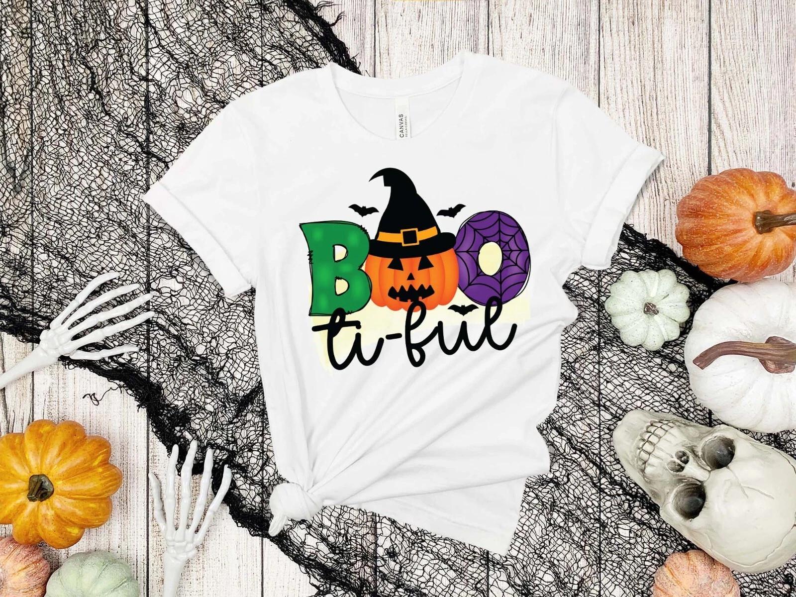 Boo-ti-ful Beautiful Halloween Pumpkin Witch Hat Men s and Women s T-shirts XXXXL