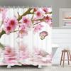 Cherry Blossom Shower Curtain Japanese Shower Curtain Floral Sakura Plum Blossom Flower Shower Curtains Teal Blue and Pink Decor