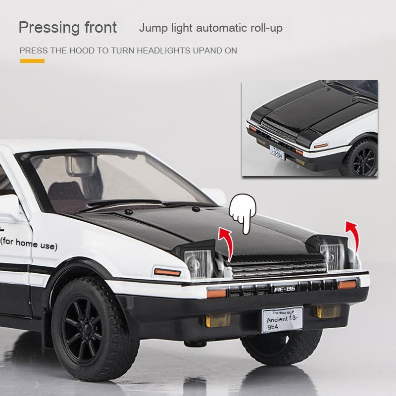 Initial D 1/30 Toyota AE86 Truend JDM Sports Car Alloy Diecast Metal Model Car Sound & Light Jump The Light Collection Hobby Boy
