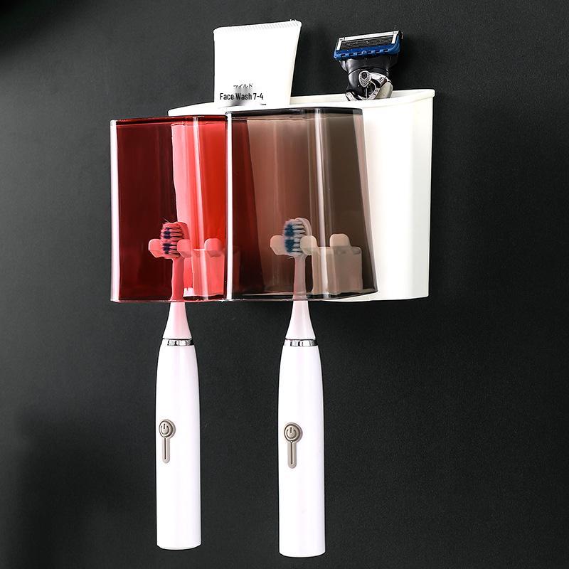 

Wall-Mounted Multi-Toothbrush Holder with Punch-Free Base and Toothpaste Storage