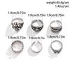 6pcs Set Punk Gothic Black Skull Spider Cross Devil's Talons Heart-shaped Open Rings for Women Halloween Party Jewelry Sets Gift