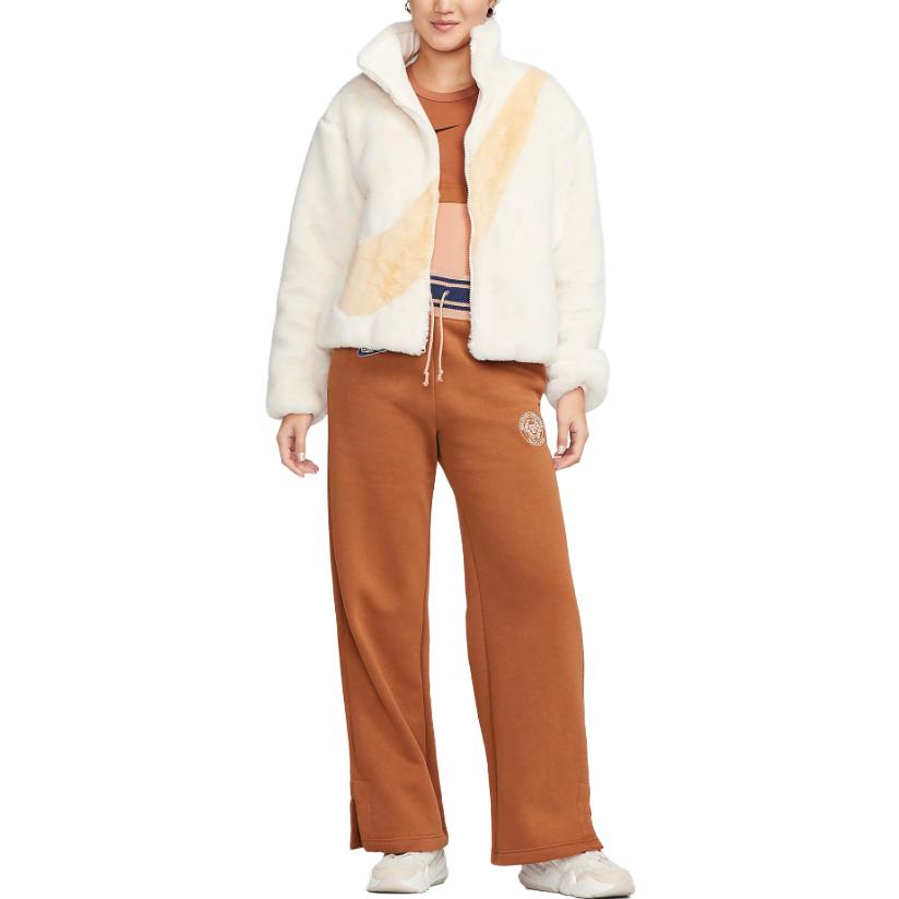 Nike Stand Collar Logo Long Sleeve Jacket Women jackets Beige DO3792-110