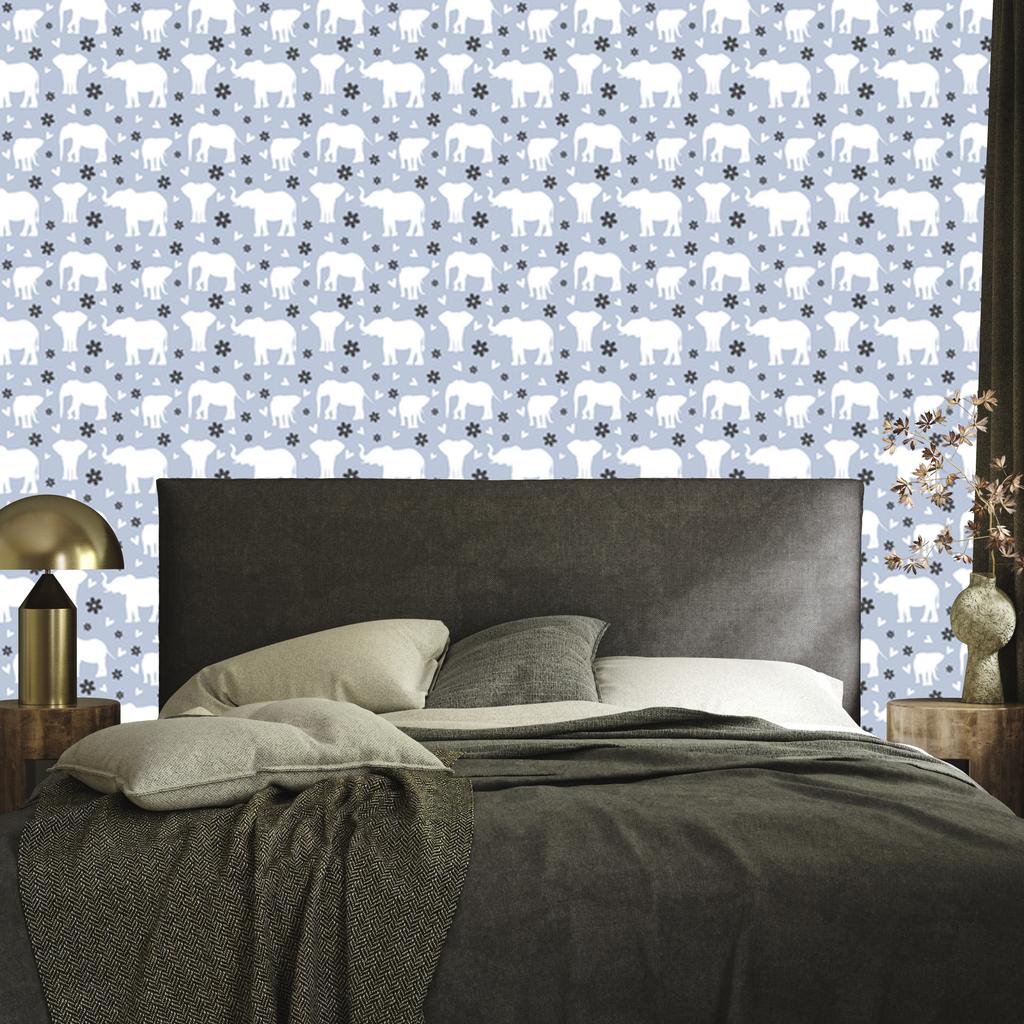 Blue and White Elephants Wallpaper for Living Room and Bedroom 50x1000