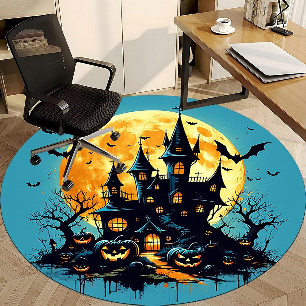 1pz Tappeto Rotondo Ufficio Infestato di Halloween, Sotto Sedie da Ufficio Camera da Letto Soggiorno Decorazioni per la Casa, Decorazioni per Stanze, Disponibile in Varie Misure