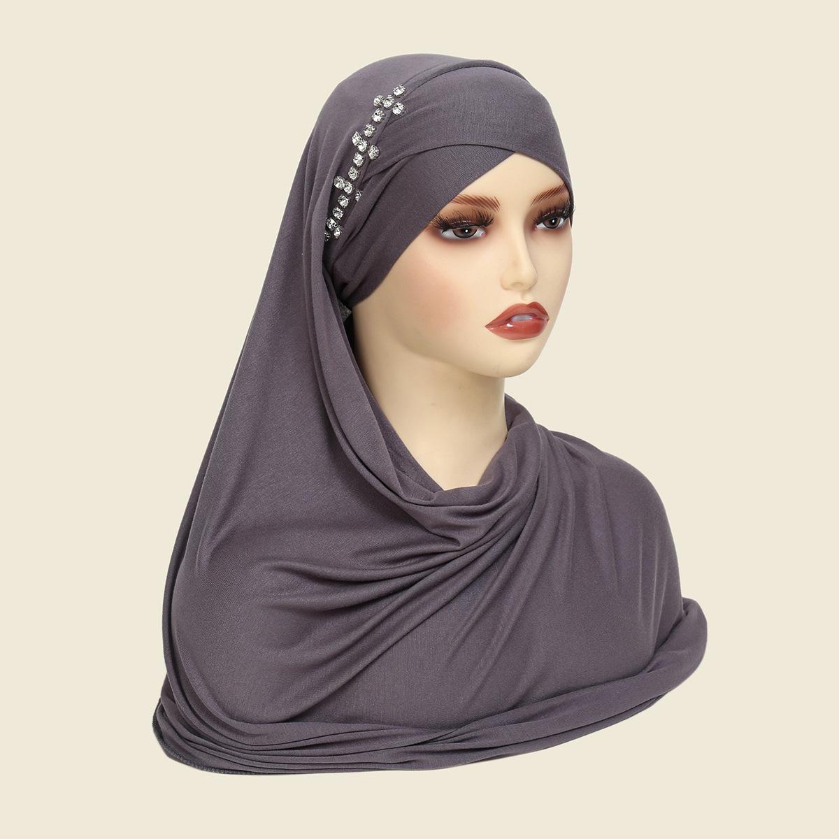 

Muslim Women Instant Hijab With Diamonds Turban Pull On Ready Wear Scarf Islam Shawl Amira Scarves Stole Headscarf Wrap Headband