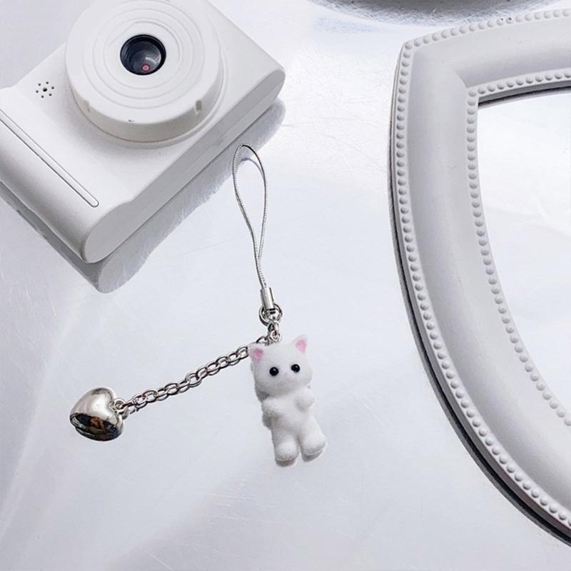 Fashion Flocking Cat Heart Pendant Phone Straps Lanyard Pocket Keychain Strap Backpack Charm Car Key Decoration