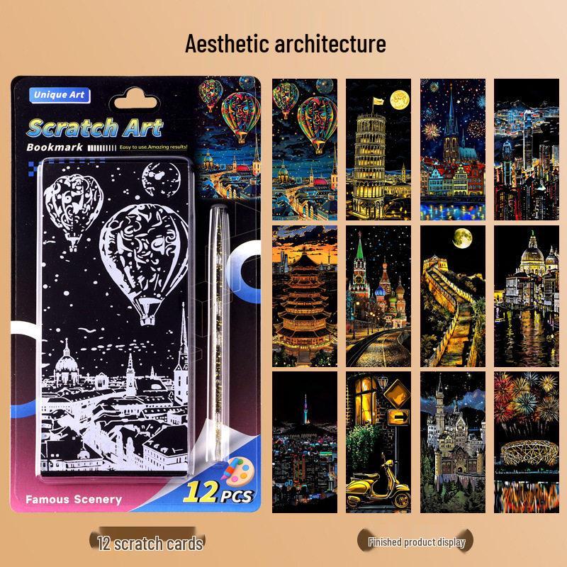 DIY Creative Castle Scratch Art - Colorful Night View Decompression Painting Paper.