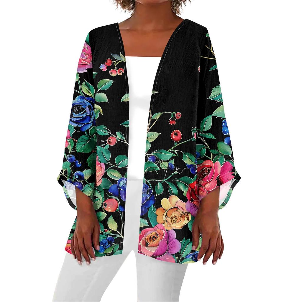 Cárdigan de chaqueta de longitud media ligera con estampado retro Caot de moda informal para mujer