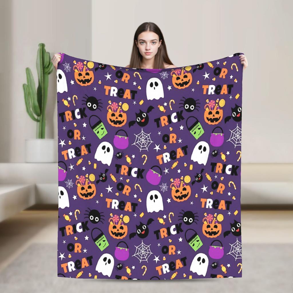 Cute Ghost Pumkin Skull Bat Blanket Warm Soft Throw Blanket Winter Decorative Couch Chair Sofa Bed Street Trend Bedspread