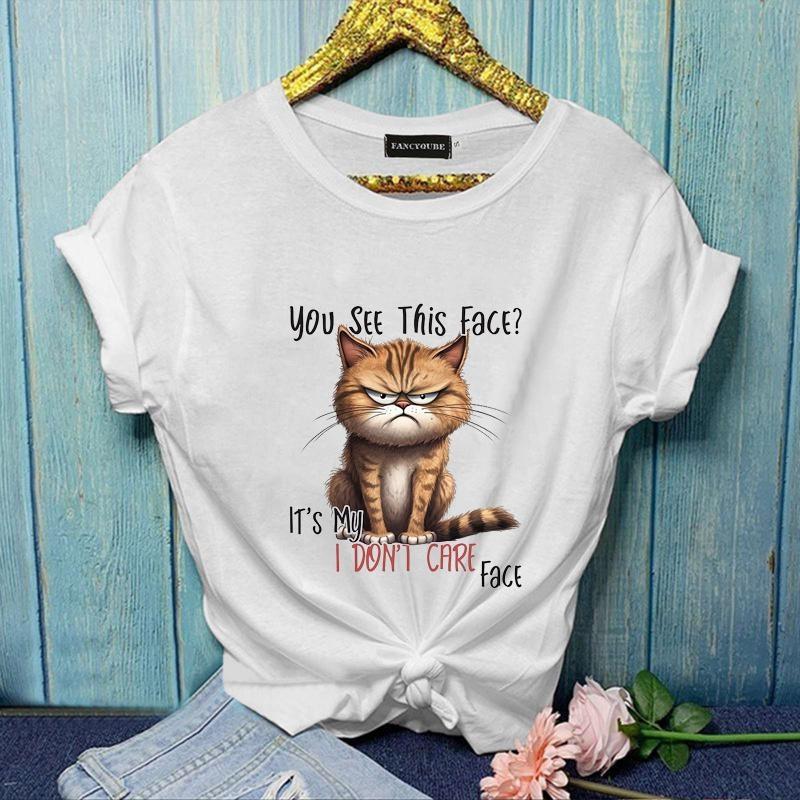 

Новая Забавная Милая Футболка с Принтом Кота Женская Персонализированная Креативная Кошка Харадзюку Повседневная Футболка с Коротким Рукавом M
