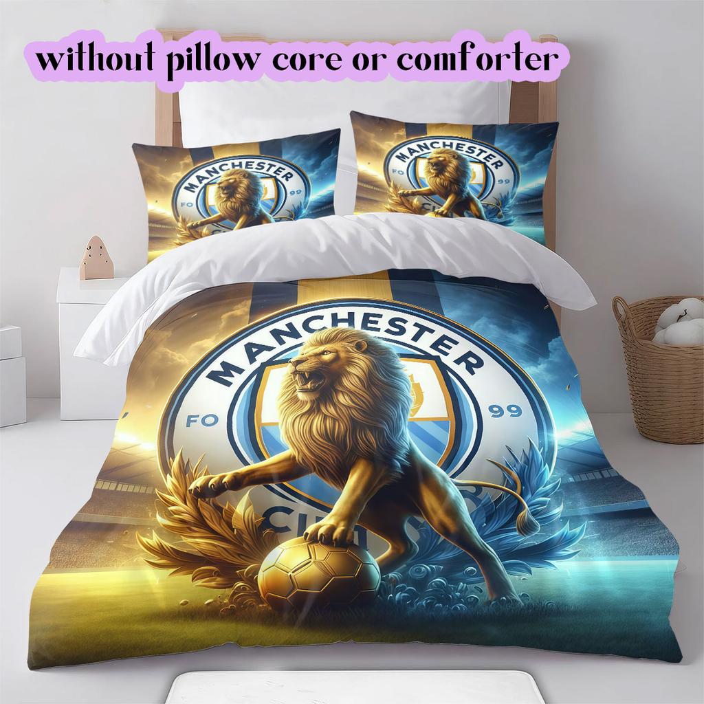 Manchester City Football Soccer Pattern Bedding,Quilt Set Quilt Cover Pillowcase Home Birthday Gift (1*duvet Cover+2*pillowcase,without Core)