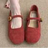 Fashion 2025 French Retro Suede Mary Jane Flats for Women Shallow Mouth Ballet Shoes Gentle Chic Red Single Shoes for Spring Autumn