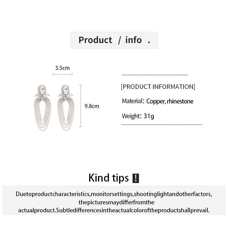 Elegant Silver Needle Diamond Tassel Water Drop Stud Earrings – Luxury, Fashionable Ear Ornaments for Women