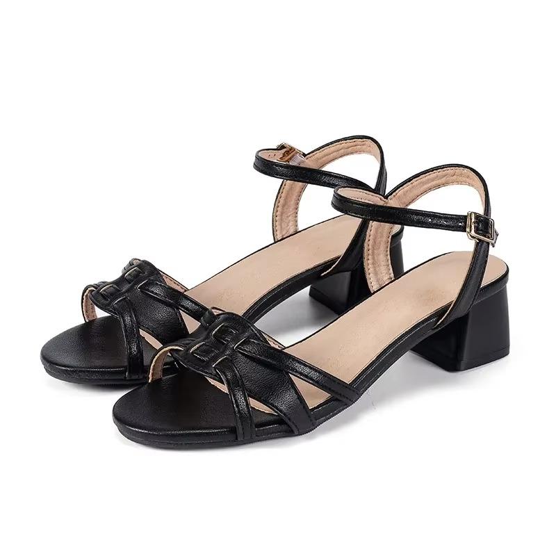 Elegant Woman Heeled Shoes 2025 Buckle Strap Women's Sandals Fashion Plus Size Solid Office and Career Summer Peep Toe Sandals
