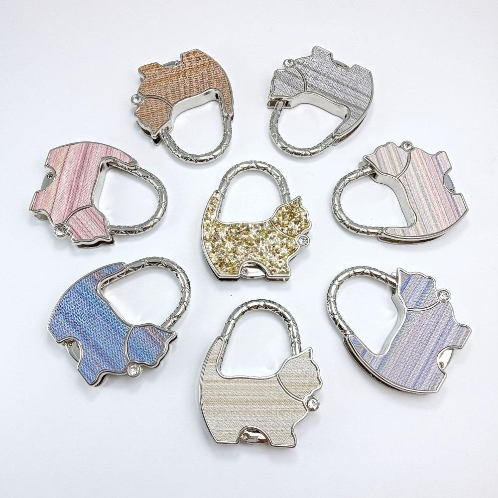 Cute Shape Cat Handbag Hook Lovely Design Foldable Folding Bag Hook Portable Alloy Material Table Edge Hook Home Decoration