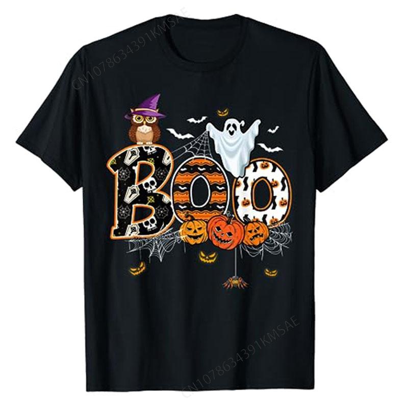 Boo Grusige Eule Kürbis Geist Lustiges Halloween Kostüm T-Shirt Halloween Nacht Kostüm Neuheit Geschenk Damen Unisex Herbst Grafik T-Shirt Top