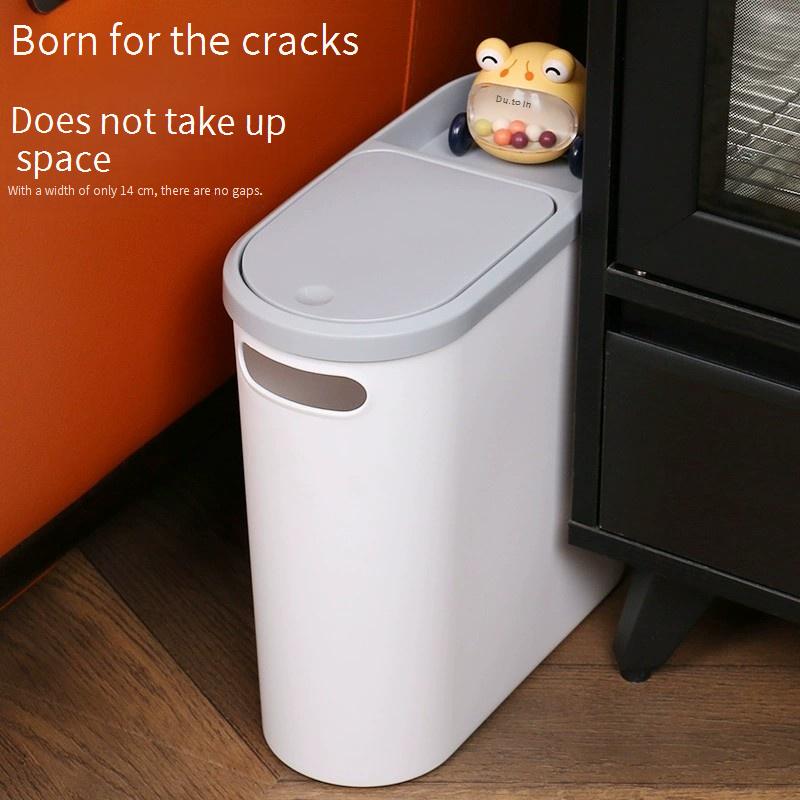 Trash Can for Home Use, High-Quality Bedroom Press-Type Trash Bin with Lid, Kitchen Bathroom Gap Paper Basket