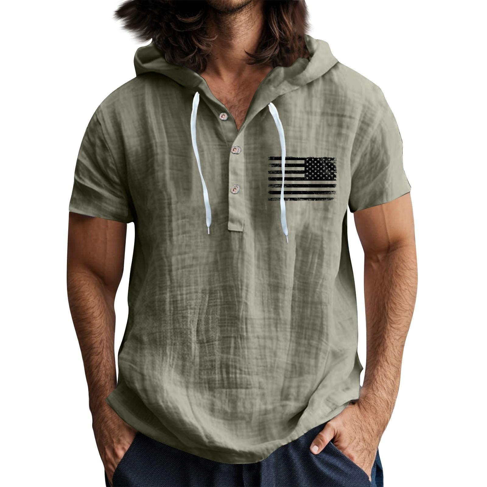 

Чоловіча повсякденна футболка з короткими рукавами та капюшоном, застібнута на ґудзики, з відкритим коміром XL