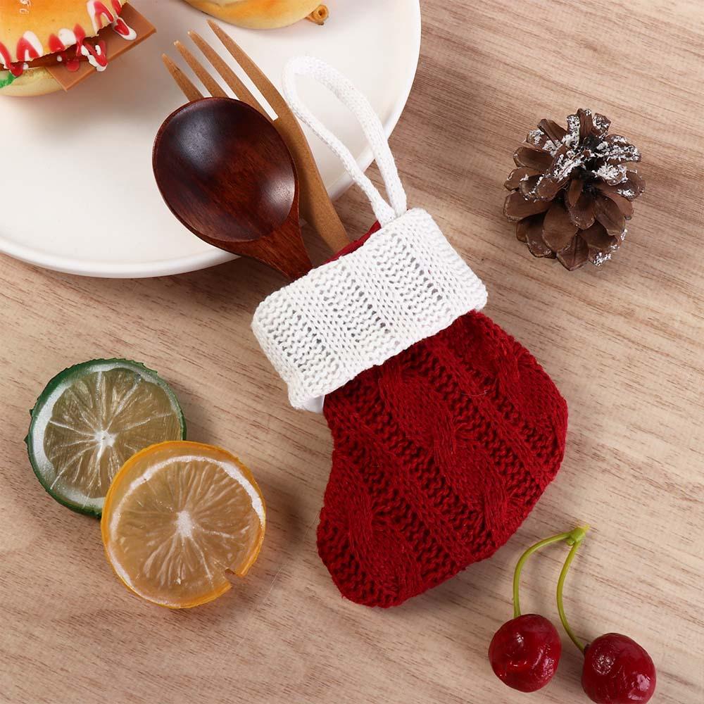 Red/Green Christmas Knitted Green Sock Mini Handmade Christmas Tree Hanging Mini Socks with White Top Decorative