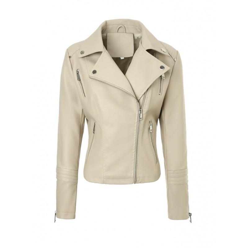 Womens Black Short PU Leather Moto Jacket With Multiple Zippers Streetwear Style 2026