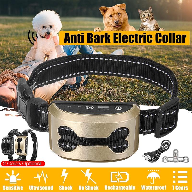 Control Stop Barking Waterproof Ultrasonic Training Collars Rechargeable Pet Anti Bark Collar