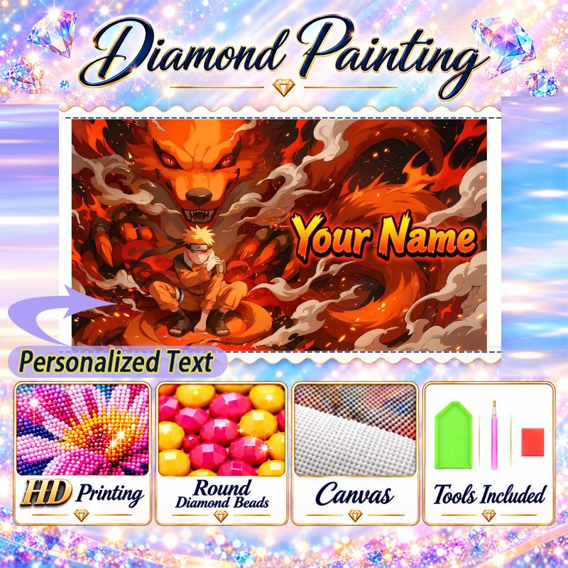 Personalized Kurama Naruto Diamond Art Custom Name 5D Diamond Painting Full Drill DIY Craft