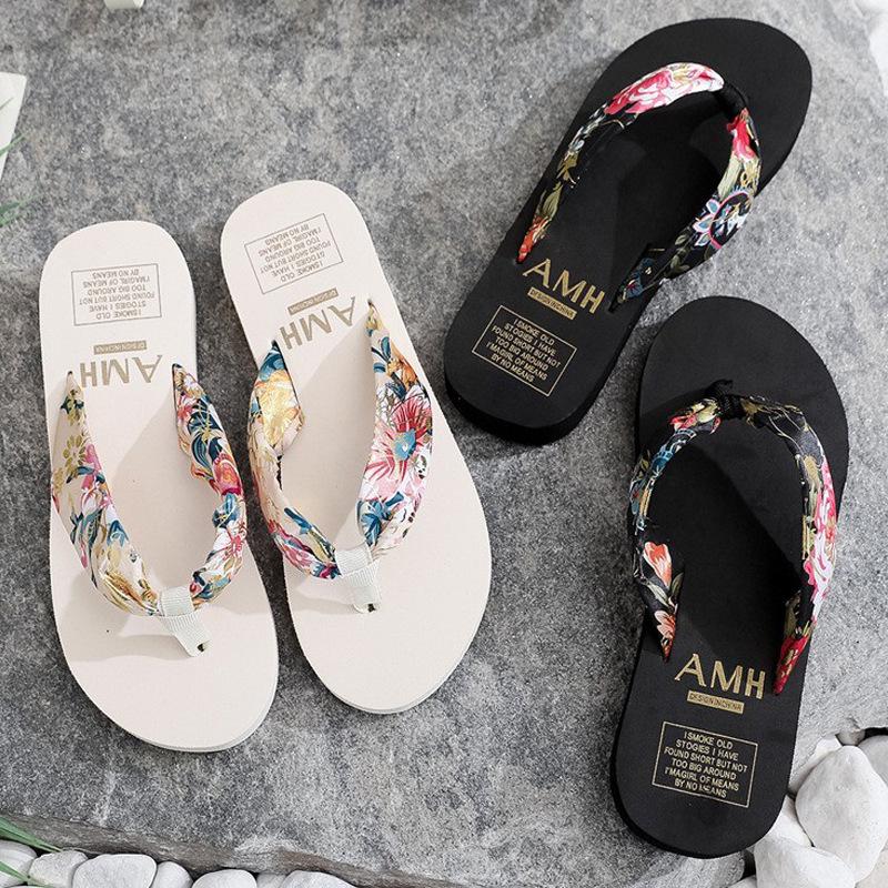 Women's Bohemian Satin Strap Platform Beach Slippers