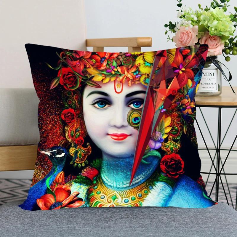 

New Nice Radha Krishna Anime Pillow Cover Bedroom Home Office Decorative Pillowcase Square Zipper Pillow case Satin Soft Cover 45x45cm 18x18in
