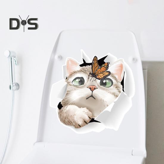 Decorative Toilet Sticker Self-adhesive Waterproof Easy-peel Traceless Bathroom Toilet Lid Sticker Cat Shaped Decal
