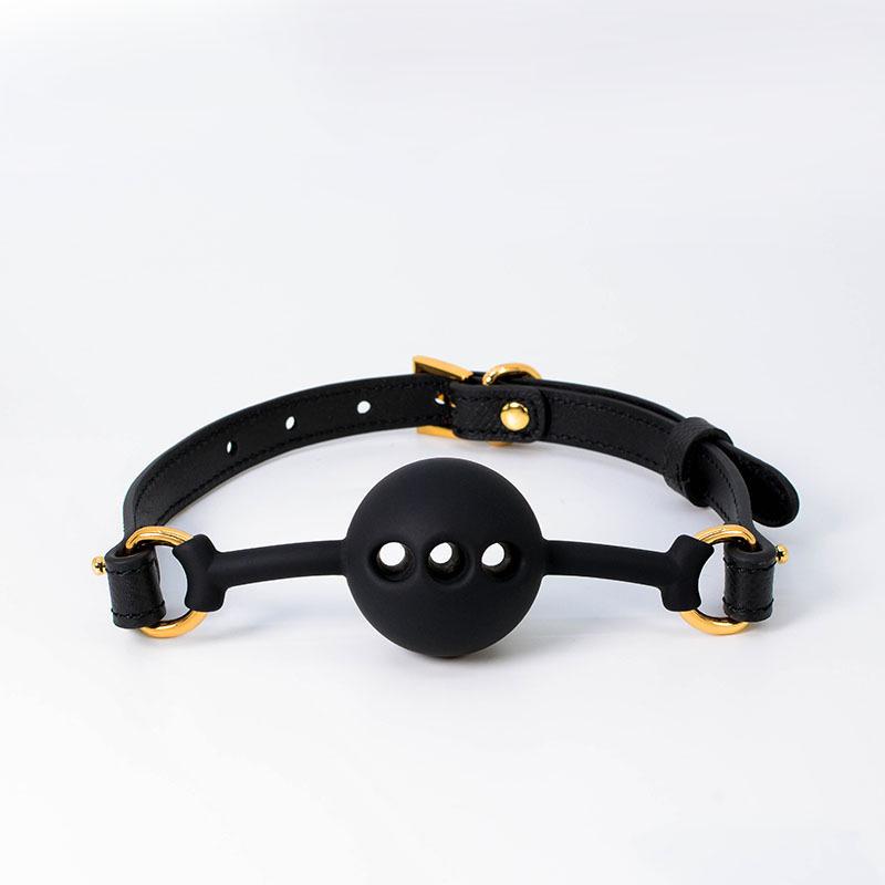Men's Small Silicone Cowhide-Style Gag Ball with Breathable Hole for Deep Throat Comfort