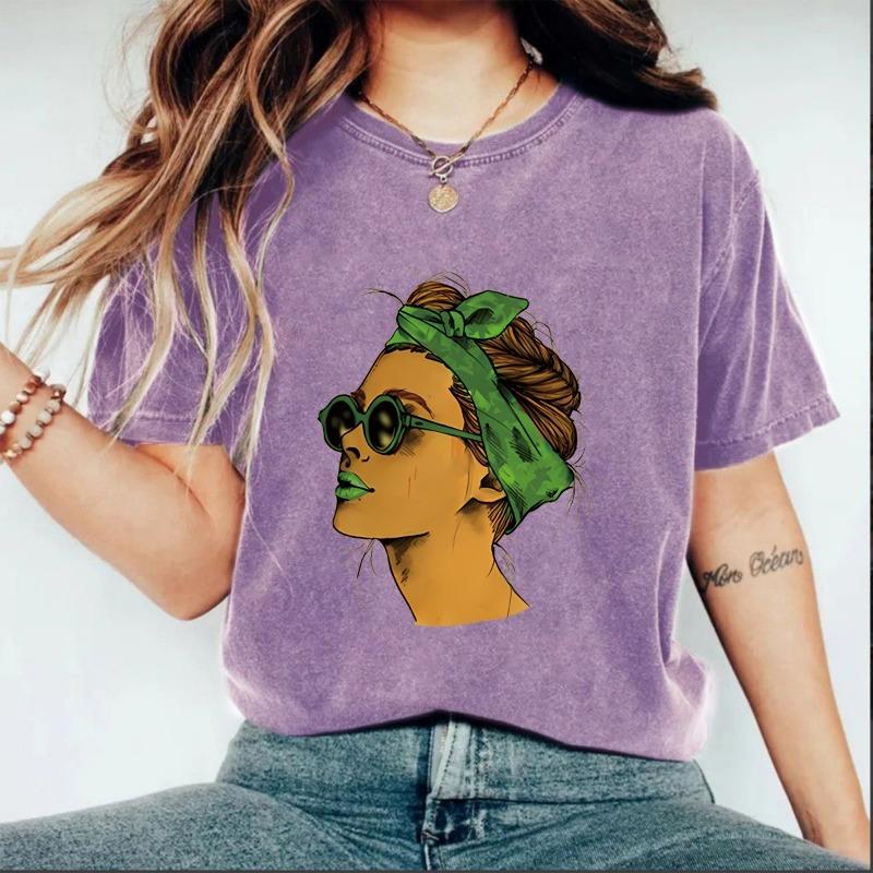 Women's Pure Cotton Washed Distressed T-shirt Men's and Women's Printed T-shirt