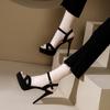 Fashion Elegant Summer Women's Black Platform Sandals Chunky High Heels Fashion Classic Ladies Party Shoes