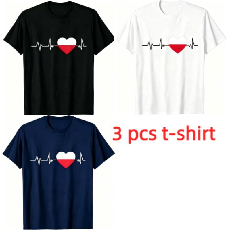 Fun I Love Poland Pattern Print Men's T-shirt Summer Men's and Women's Casual Fashion Tops Men's Short Sleeve T-shirt Oversize Clothing