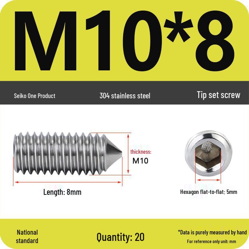 304 Stainless Steel Internal Hex Set Screw | Headless Grub Screw M2-M16