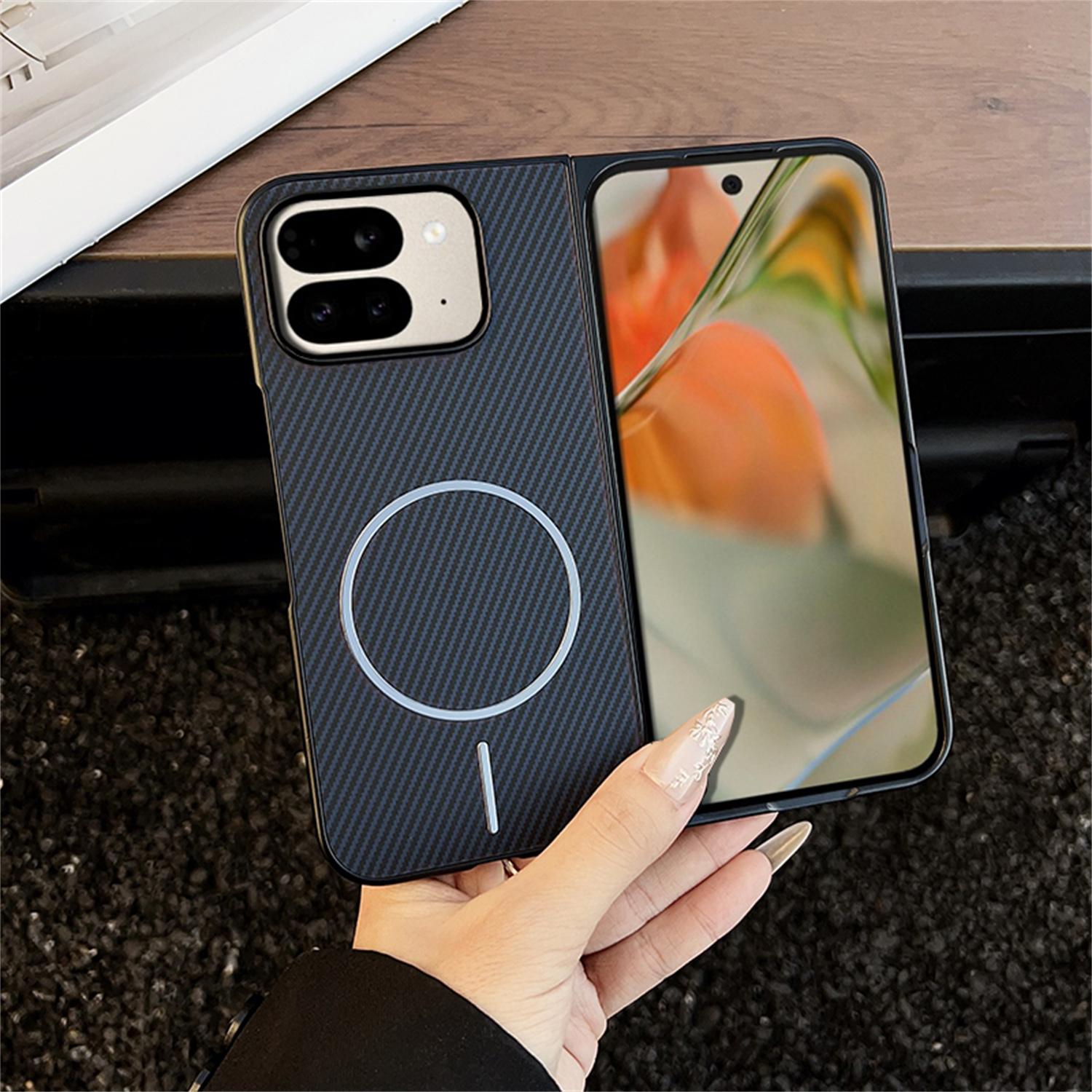 

For Google Pixel 10 Pro Fold Magnetic Case Carbon Fiber Texture Folding Phone Cover B