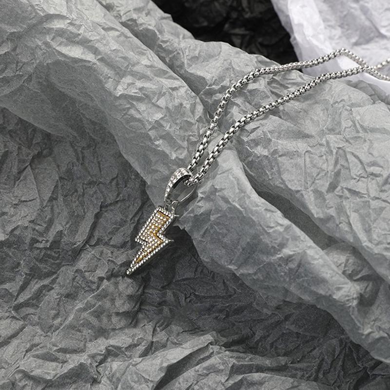 Charm Necklace Shine Full Zircon Lightning Necklace For Women Men Iced Out Chain Hip Hop Party Jewelry Accessories