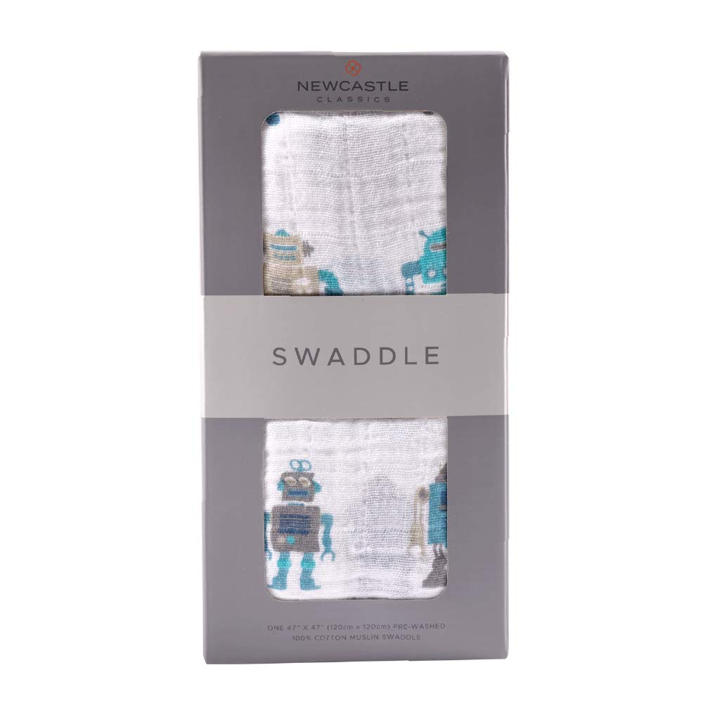 

Пеленка из хлопкового муслина Newcastle Classics Японское мягкое и пушистое одеяло для новорожденных Робот 120x120см от 0 месяцев [Официальный продукт] NC-SC423