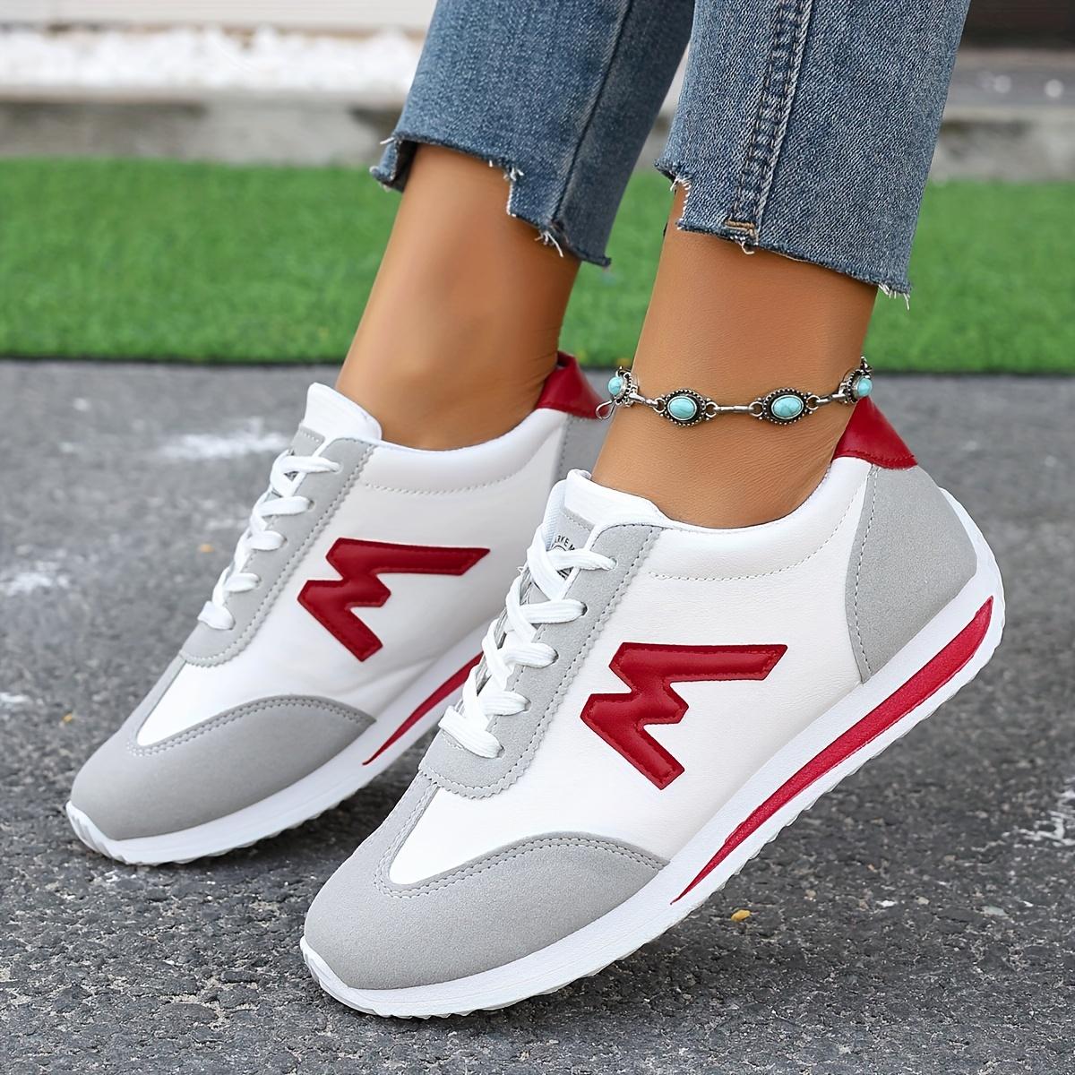 

Жіночі повсякденні кросівки з кольоровими блоками, кросівки з літерним декором на м’якій підошві на платформі на шнурівці, низькі кросівки для прогулянок 41 червоний