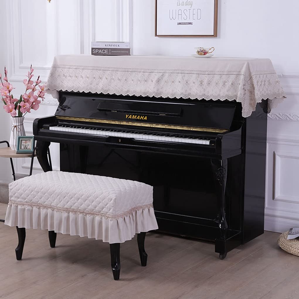 Piano Cover for Electronic Standard Upright Piano Scandinavian with European Solid Elegant Cover Keyboard Cover Chair Cover Seat Pianos Cover, Lace,